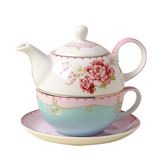 Porcelain Teapot for One with Rose Design 16 Oz Teapot 9 Oz Cup