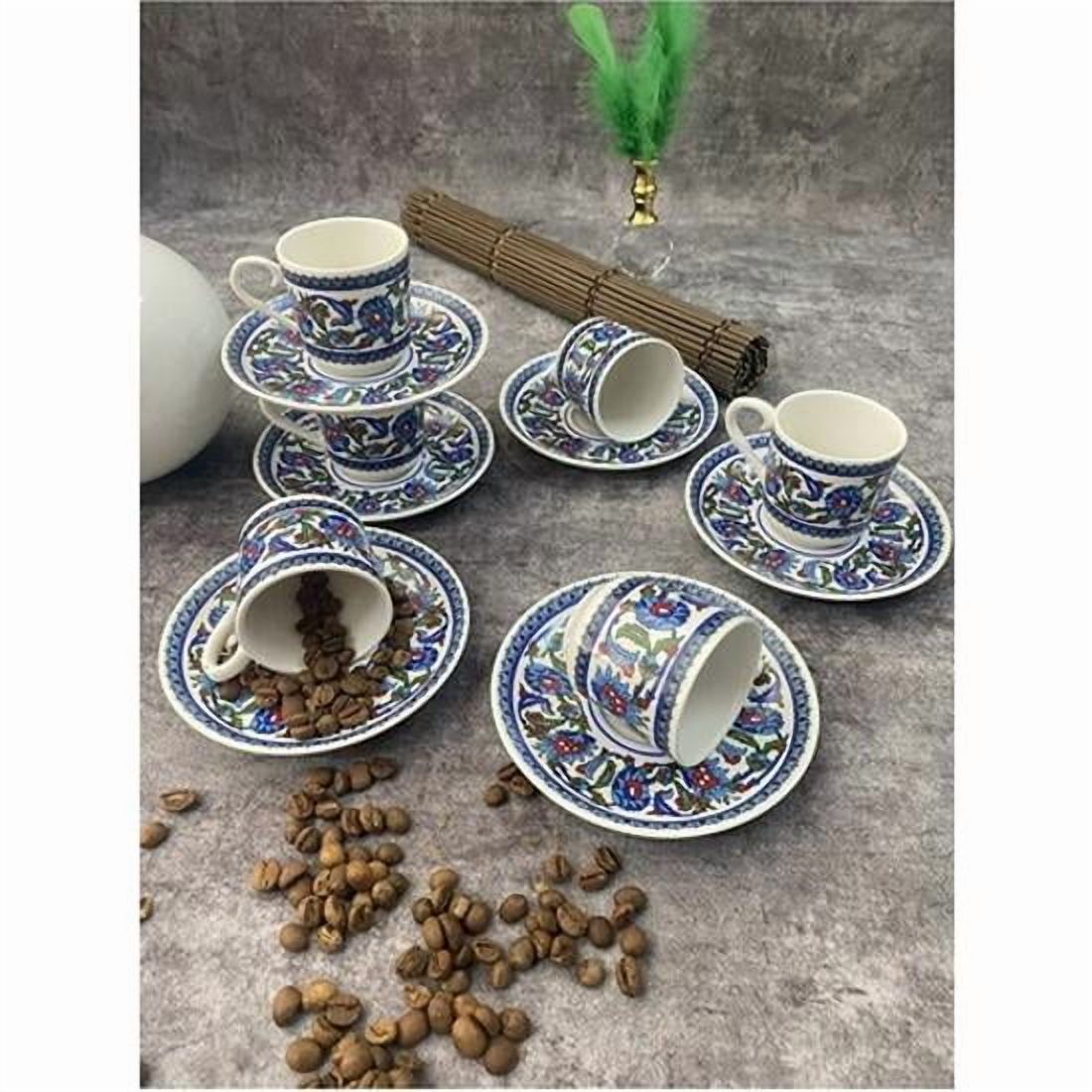 Porcelain Topkapi Tile Patterned 6 Person Turkish Coffee Cup Set 12 ...