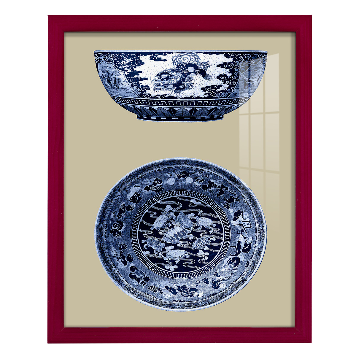 Porcelain in Blue and White I -Framed Print w/glass-Cherry Red