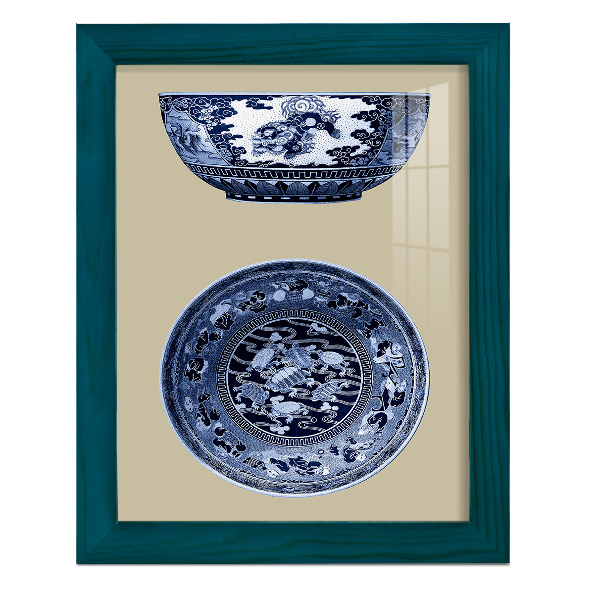 Porcelain in Blue and White I -Framed Print w/glass-Ocean Blue