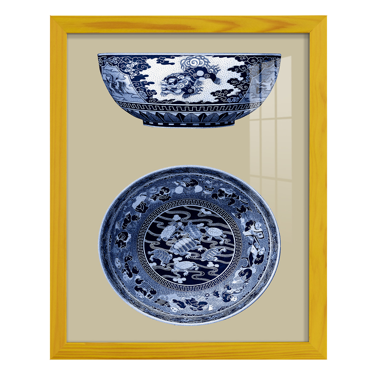 Porcelain in Blue and White I -Framed Print w/glass-Sunflower Yellow