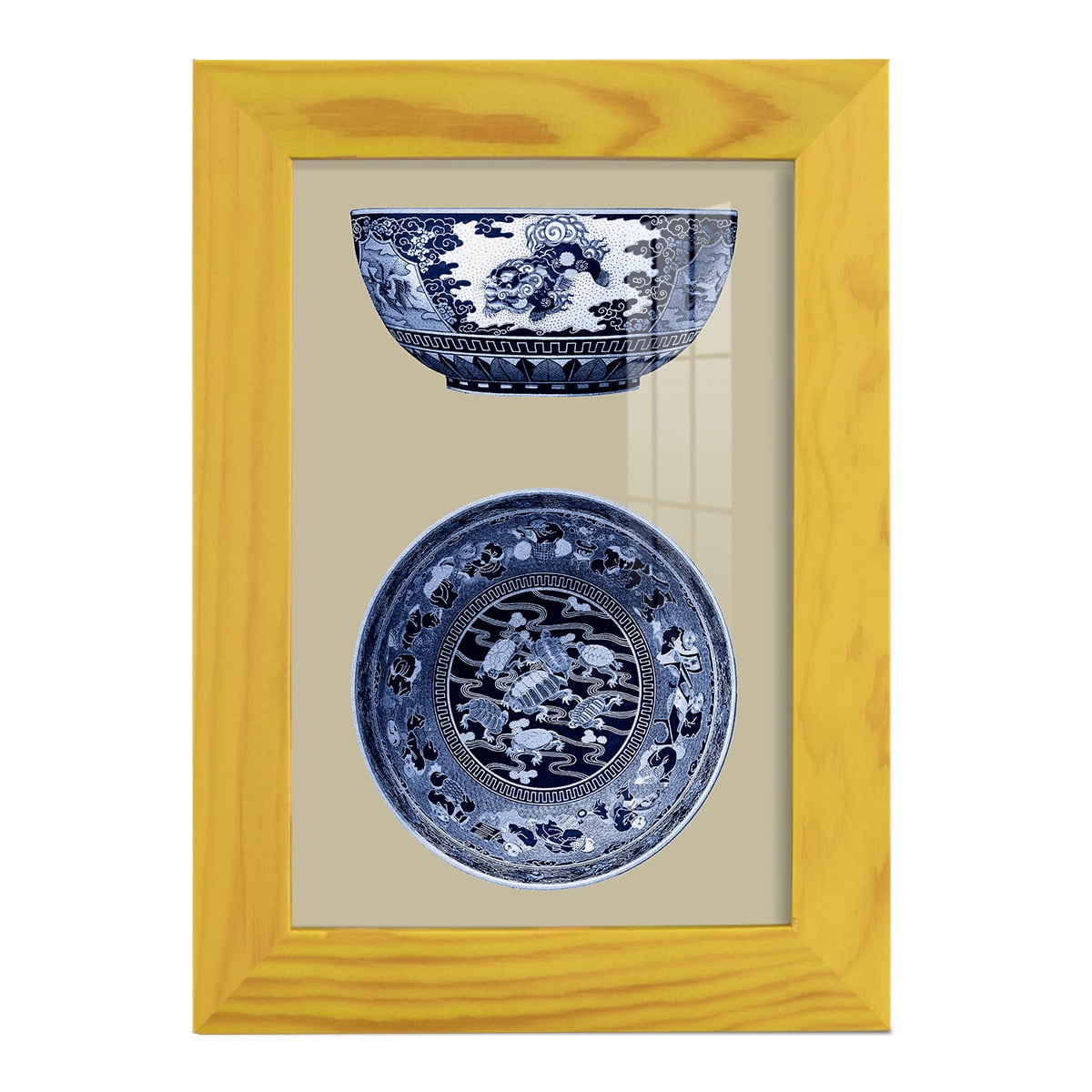 Porcelain in Blue and White I -Framed Print w/glass-Sunflower Yellow