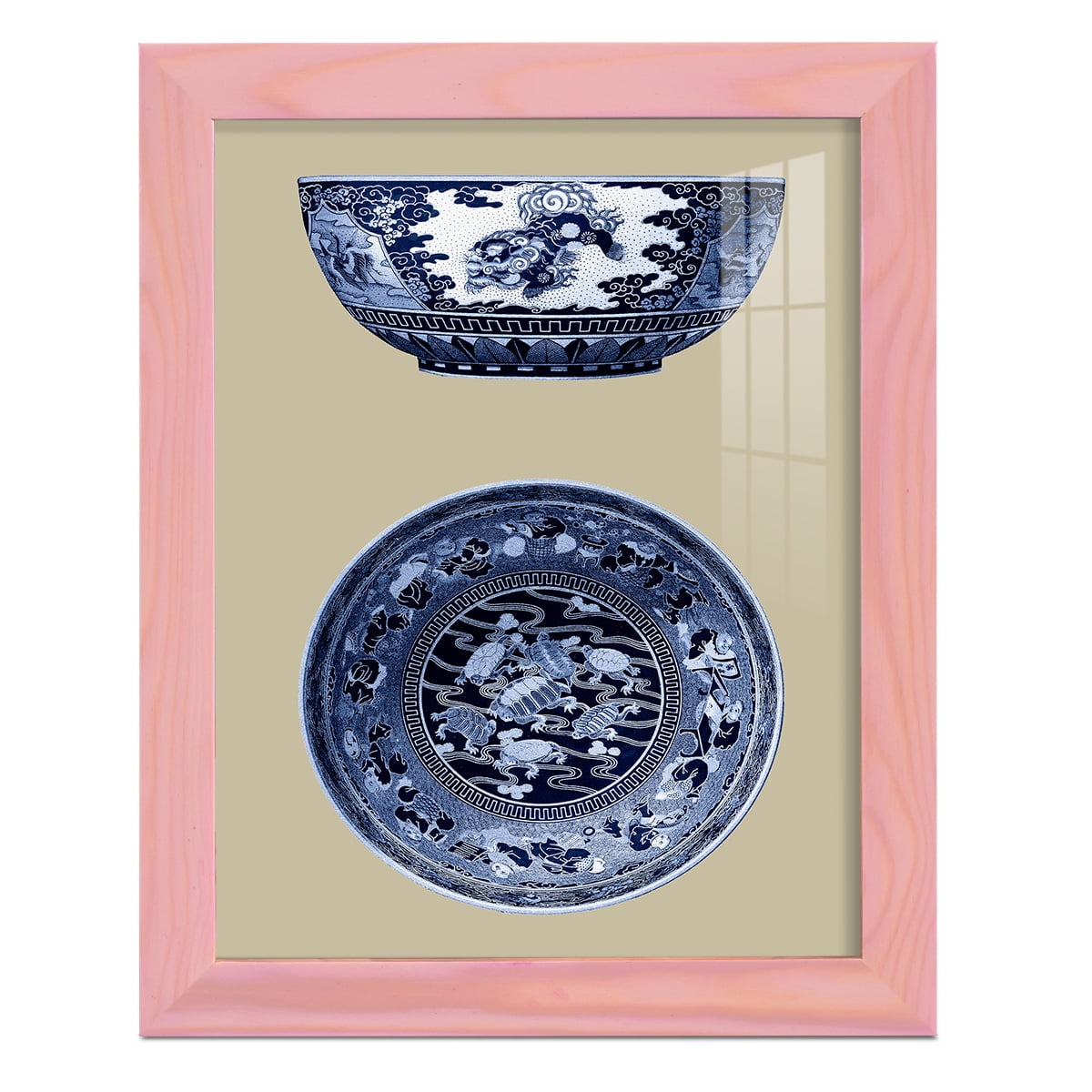 Porcelain in Blue and White I -Framed Print w/glass-Sunset Pink