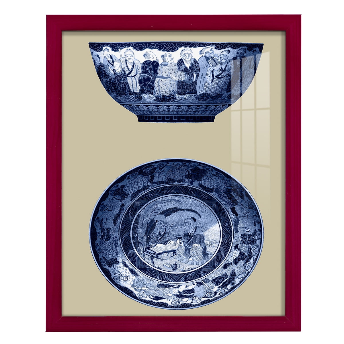 Porcelain in Blue and White II -Framed Print w/glass-Cherry Red