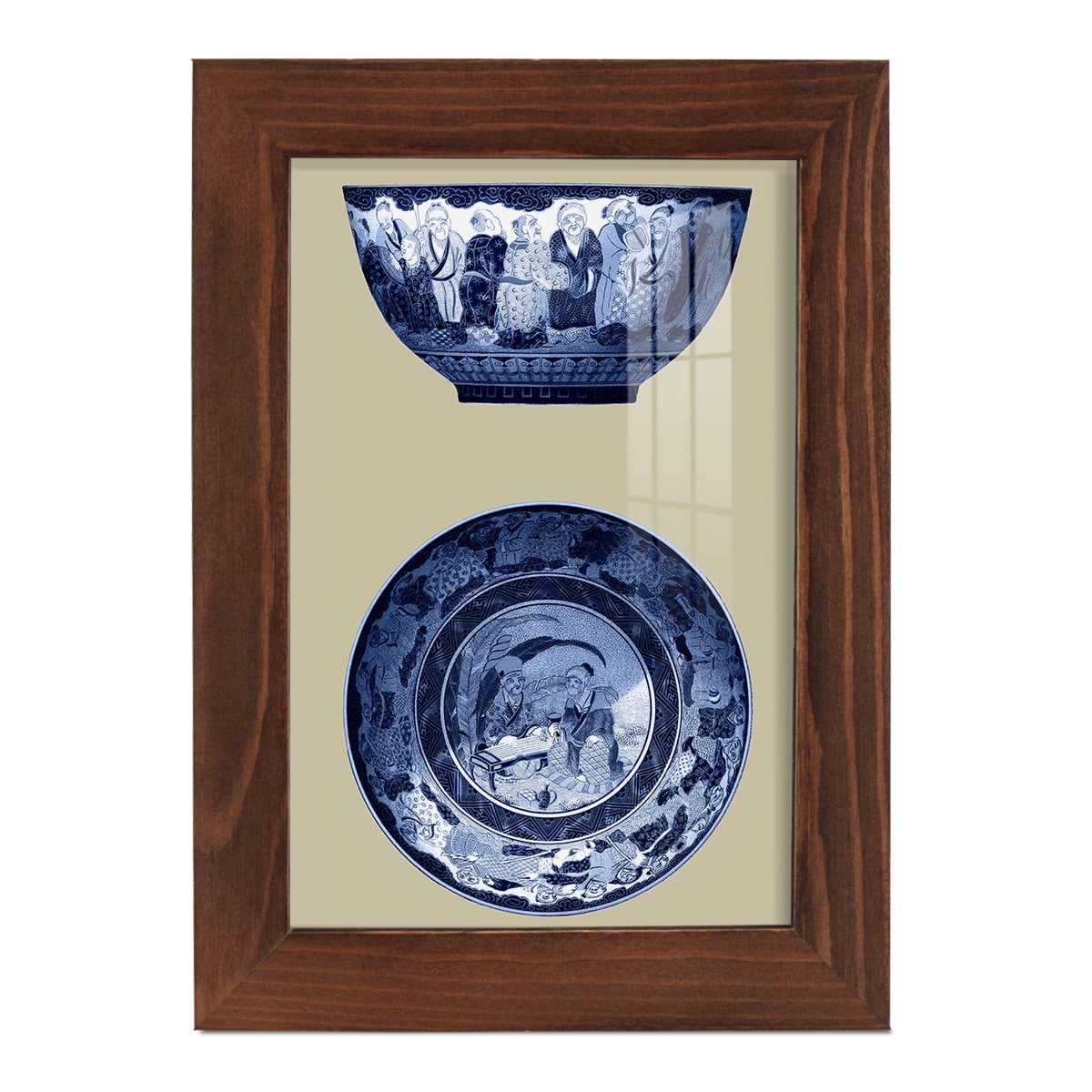 Porcelain in Blue and White II -Framed Print w/glass-Chestnut