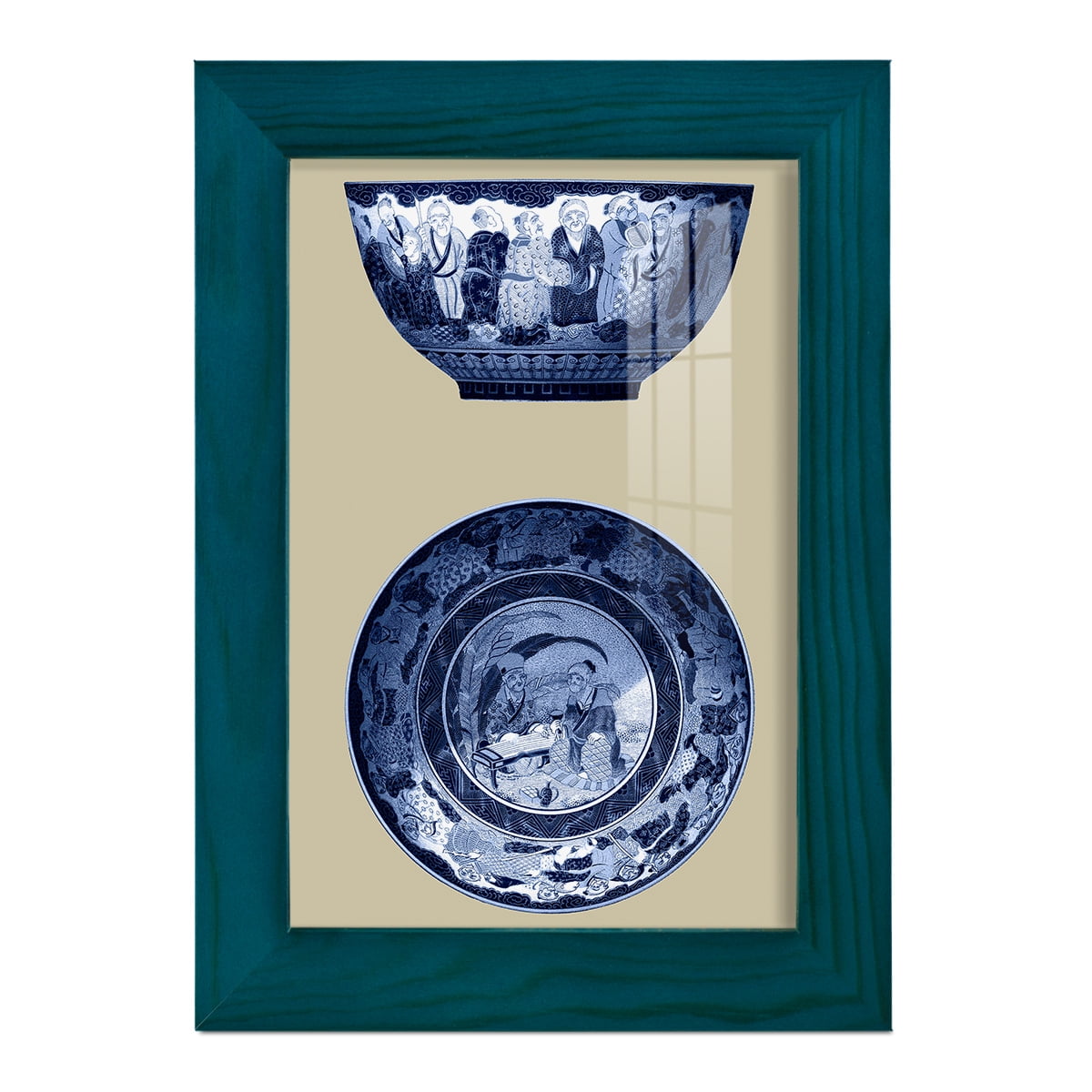 Porcelain in Blue and White II -Framed Print w/glass-Ocean Blue