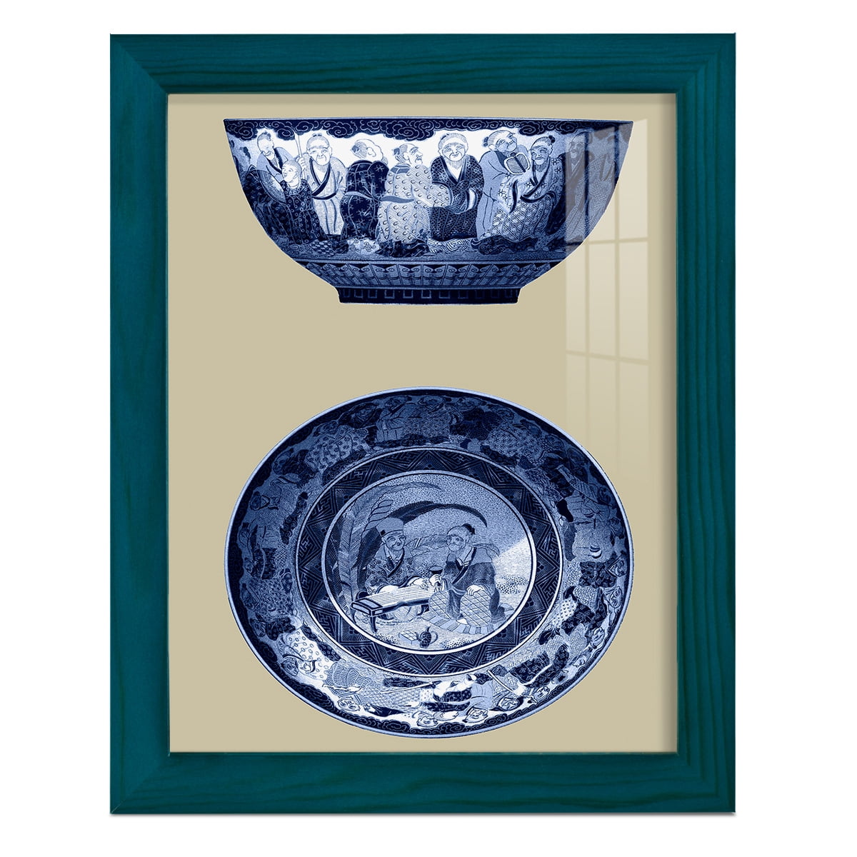Porcelain in Blue and White II -Framed Print w/glass-Ocean Blue