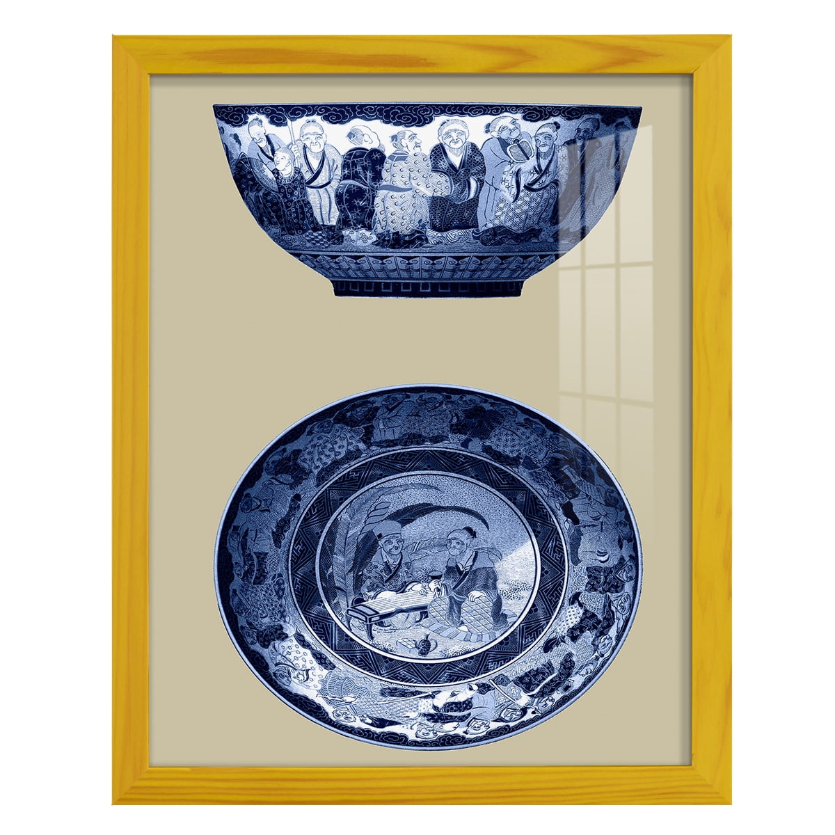 Porcelain in Blue and White II -Framed Print w/glass-Sunflower Yellow