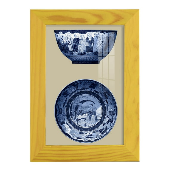 Porcelain in Blue and White II -Framed Print w/glass-Sunflower Yellow