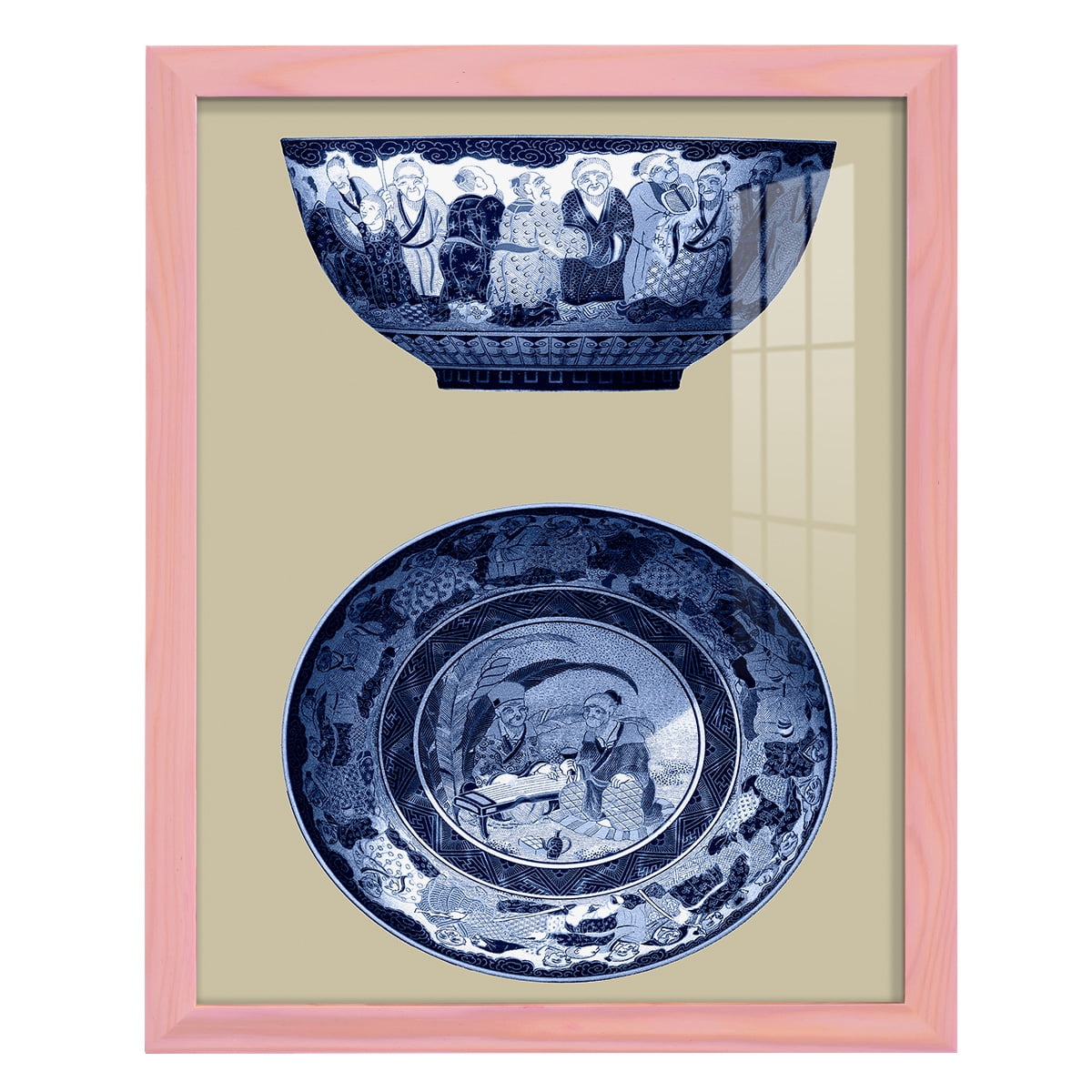 Porcelain in Blue and White II -Framed Print w/glass-Sunset Pink