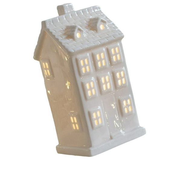 Porcelains Miniature Village House with LED Light Ceramics Glowing House Figurine Christmas