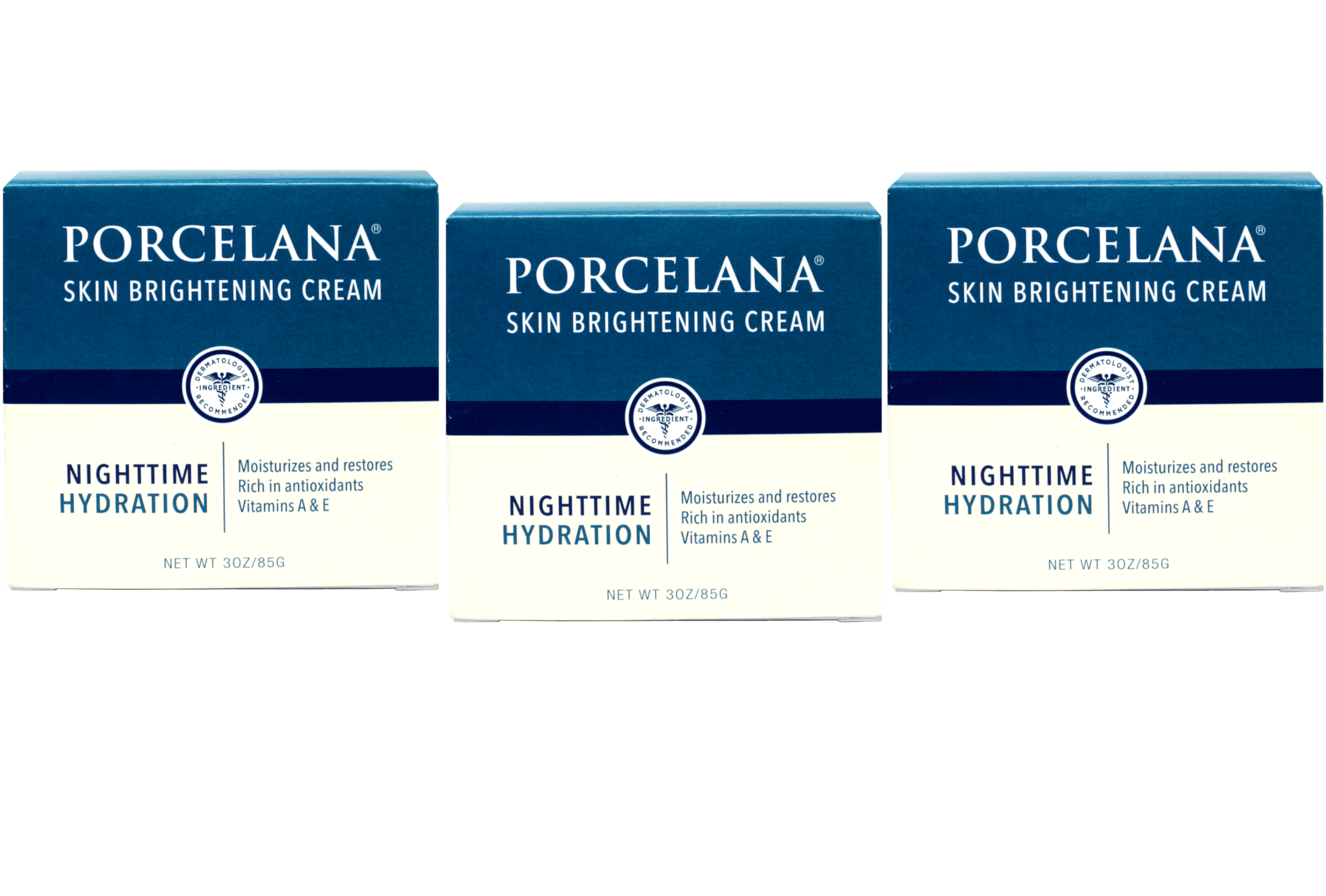 Porcelana Nighttime Hydration Cream 3 oz (Pack of 3) Fades Dark Spots, Evens Skin Tone, Treats Sun & Age Spots, Acne Scarring, Moisturizer with Vitamins & Antioxidants