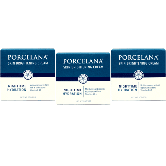 Porcelana Nighttime Hydration Cream 3 oz (Pack of 3) Fades Dark Spots, Evens Skin Tone, Treats Sun & Age Spots, Acne Scarring, Moisturizer with Vitamins & Antioxidants