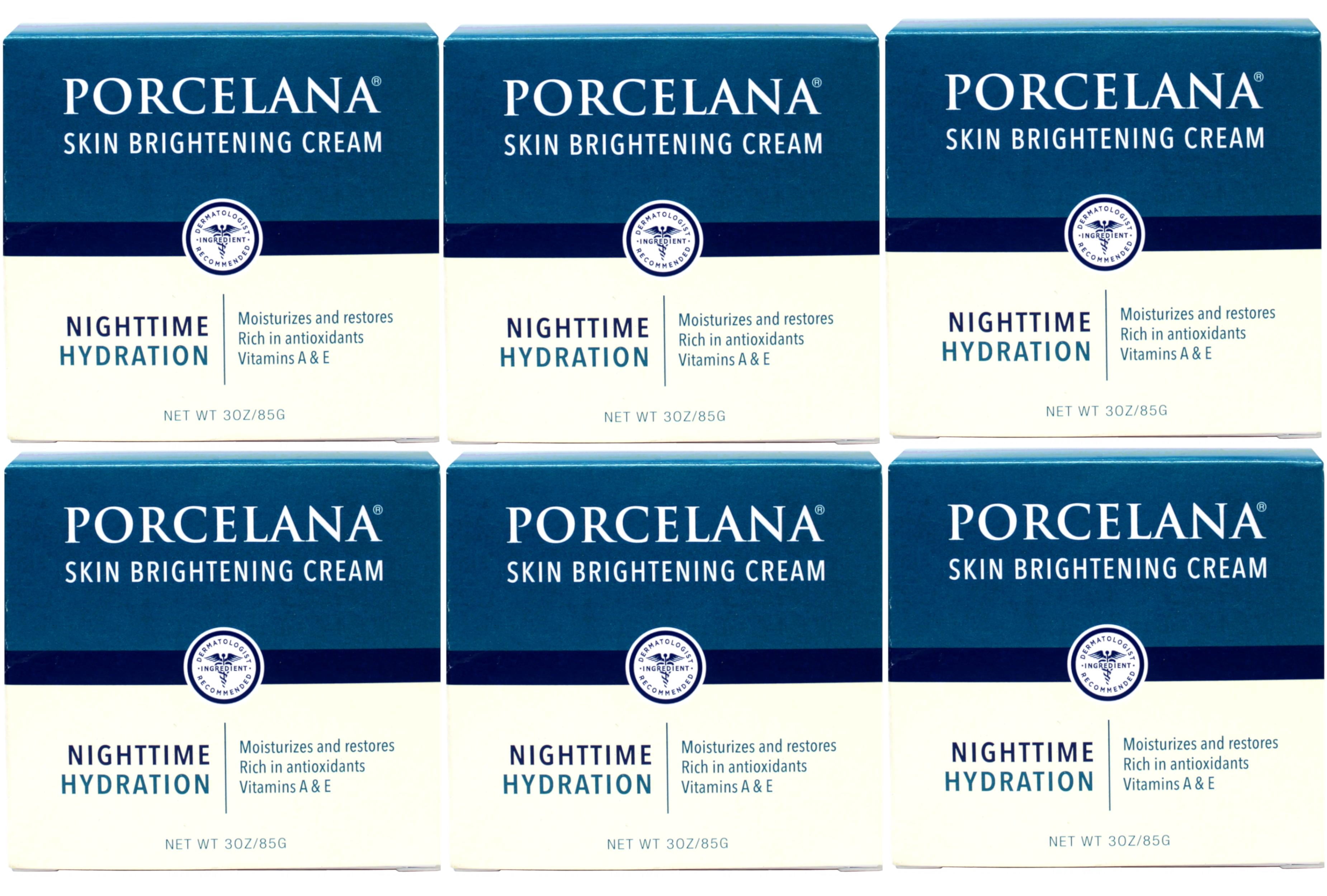 Porcelana Nighttime Hydration Cream 3 oz (Pack of 6) Fades Dark Spots, Evens Skin Tone, Treats Sun & Age Spots, Acne Scarring, Moisturizer with Vitamins & Antioxidants