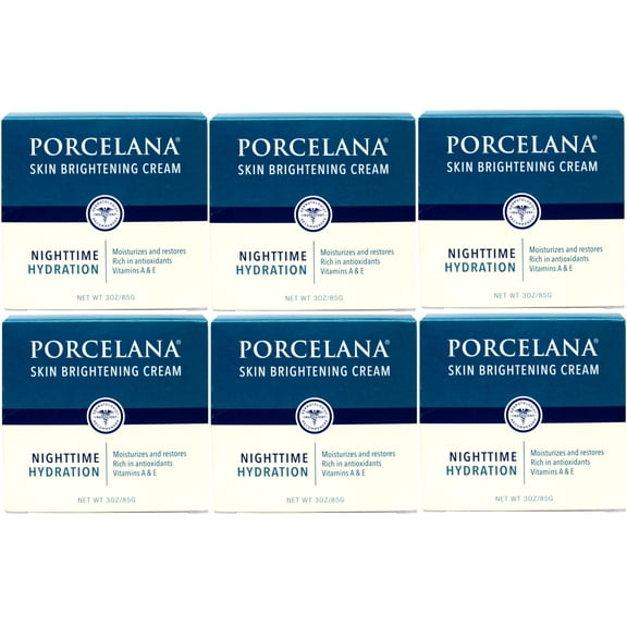 Porcelana Nighttime Hydration Cream 3 oz (Pack of 6) Fades Dark Spots, Evens Skin Tone, Treats Sun & Age Spots, Acne Scarring, Moisturizer with Vitamins & Antioxidants