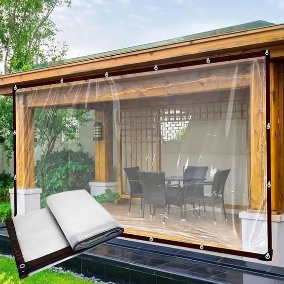 Porch Clear Vinyl Plastic Winter Panels, Thick Clear Heavy-Duty Waterproof Plastic Outdoor Curtains for Patio (9.8*16.4ft)