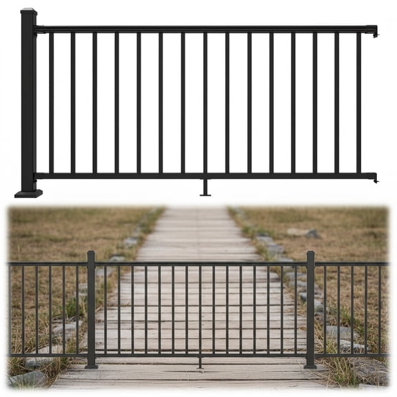 Porch and Deck Railing Kit, Aluminum Railing Kit, Black Textured Powder-Coat Finish Modular Rail System for Outdoor Decks, Porches & Balconies (1 Post, 1 Panel)