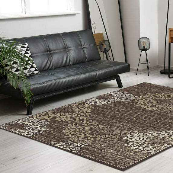 Porch & Den Admire Home Living Plaza Modern Abstract Damask Pattern Area Rug Brown 7'10"x10'6" Polypropylene 8' x 10' Indoor Living