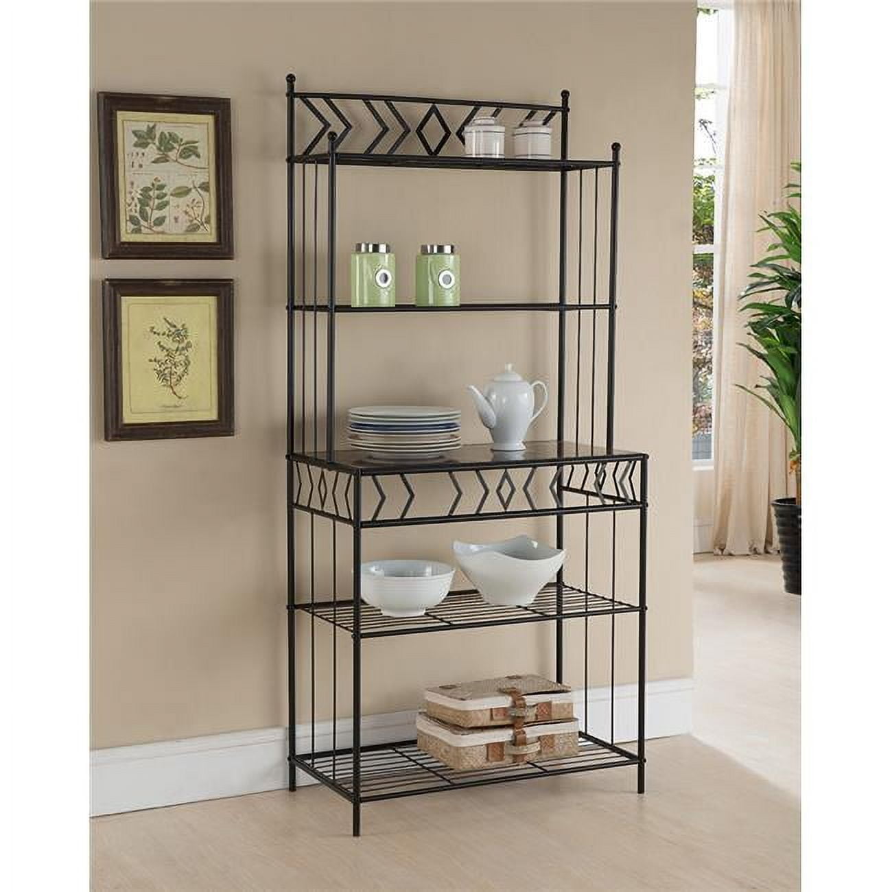 Black Metal and Marble Finish 5-Tier Bakers Rack
