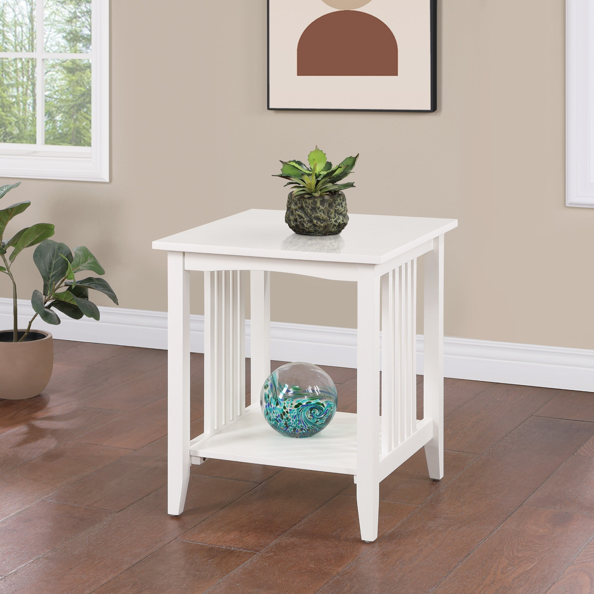 Porch & Den Clifton Mission Medium Oak Wood Finish Side Table White
