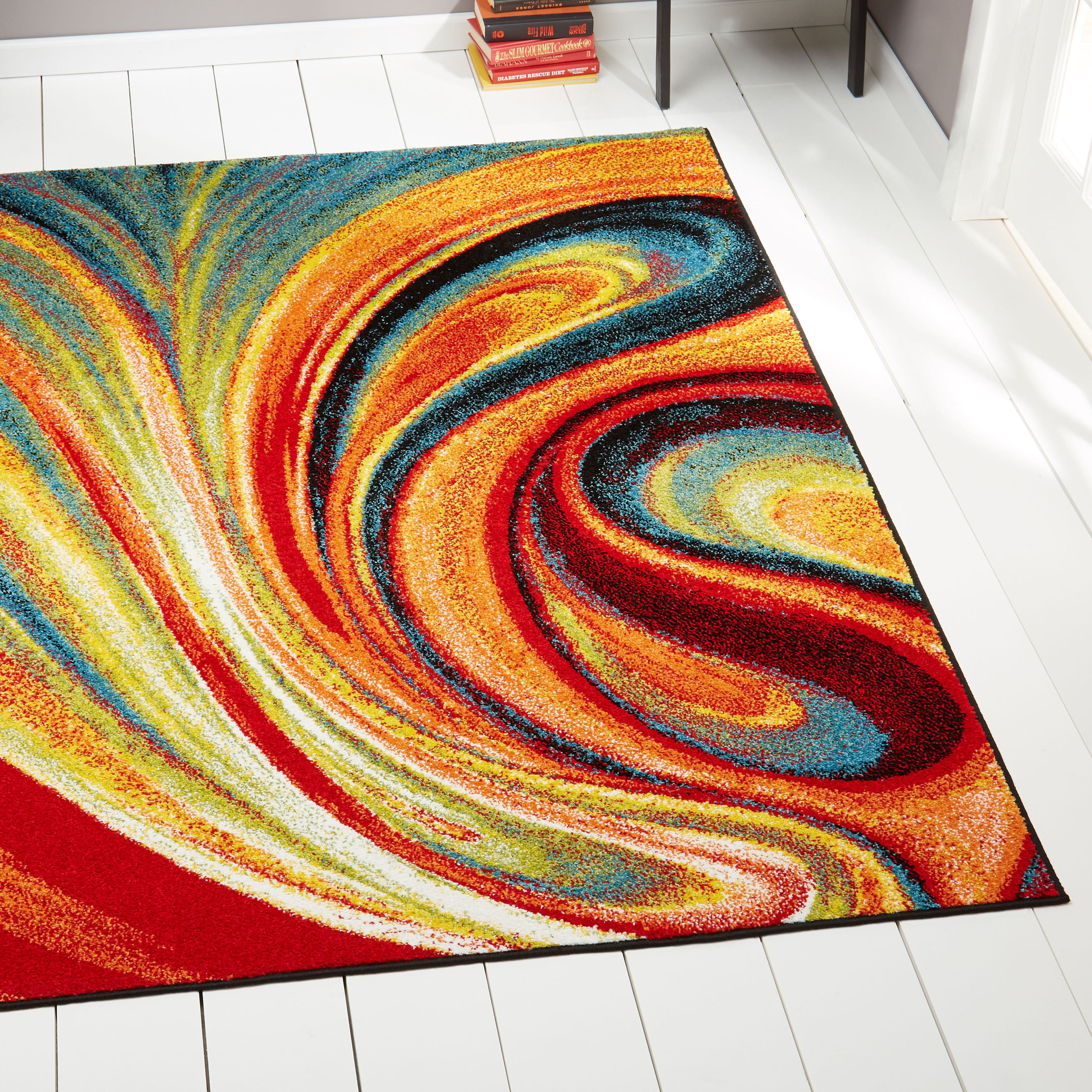 Vibrant Red and Orange Abstract Swirl Area Rug