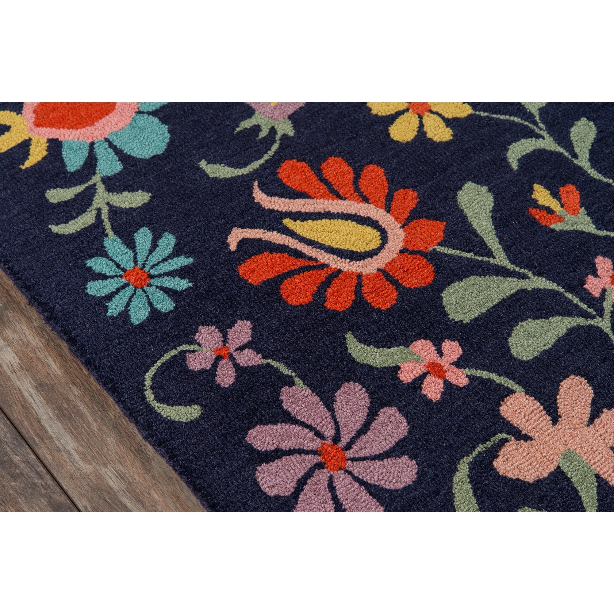 Navy Hand-Tufted Wool Floral Rectangular Area Rug 4' x 6'