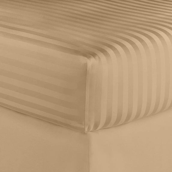 Home Sweet Home Dream Striped 1200 TC Egyptian Cotton Deep Pocket Bed Sheet Set Taupe Hypoallergenic,Fully Elasticized Fitted Sheet,Cooling Full