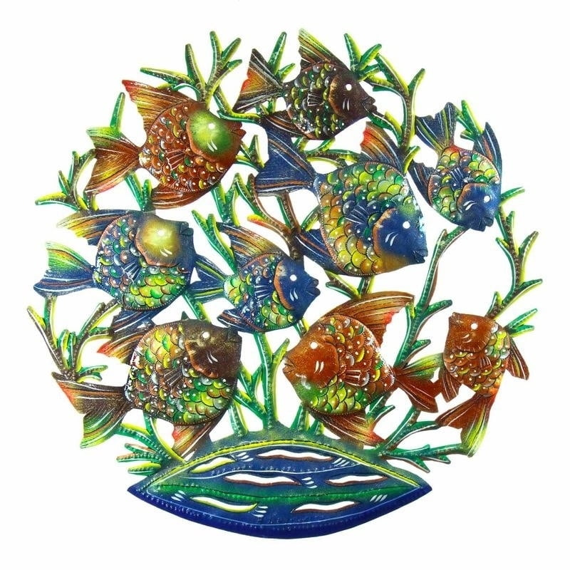 Hand-Painted Multicolor Recycled Metal Fish Wall Art