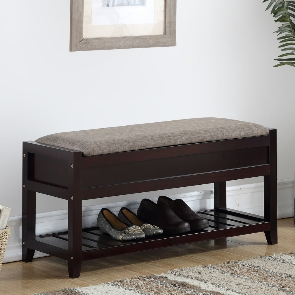 Roundhill furniture vannes espresso storage shoe bench hotsell