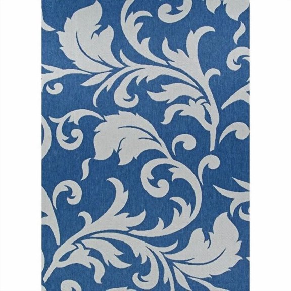 Porch & Den John Blue and Grey Damask Pattern Indoor/Outdoor Reversible Area Rug