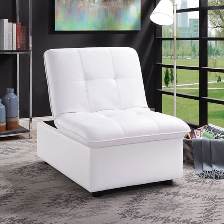 Porch & Den Kathleen Contemporary Faux Leather Tufted Adjustable Accent Chair by White