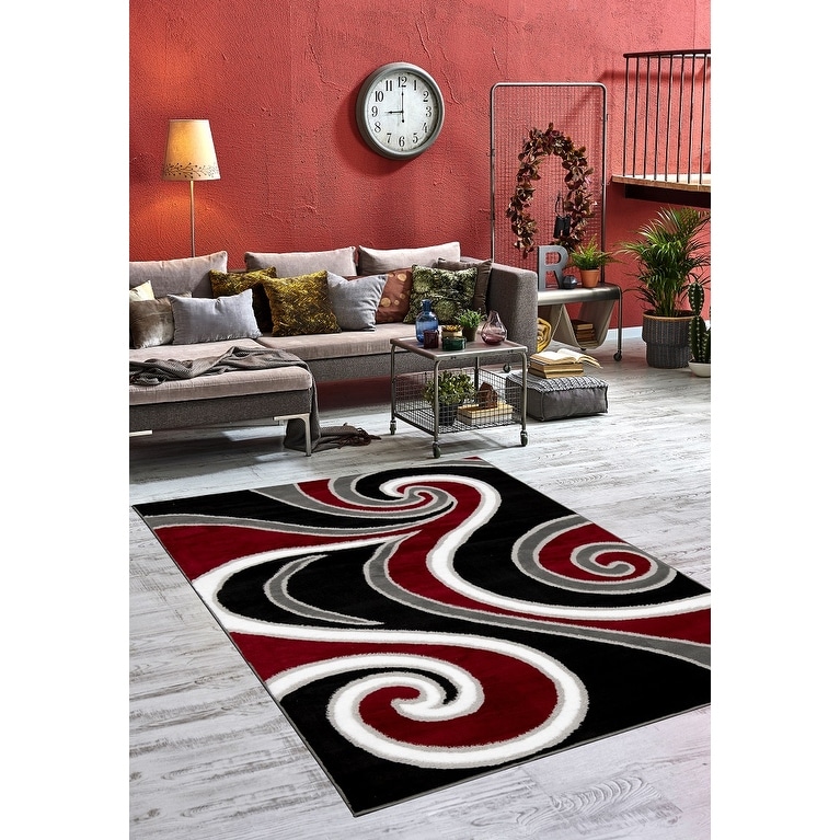 Porch & Den Kimble Red/ Black Scrollwork Graphic Area Rug 4' x 6 ...