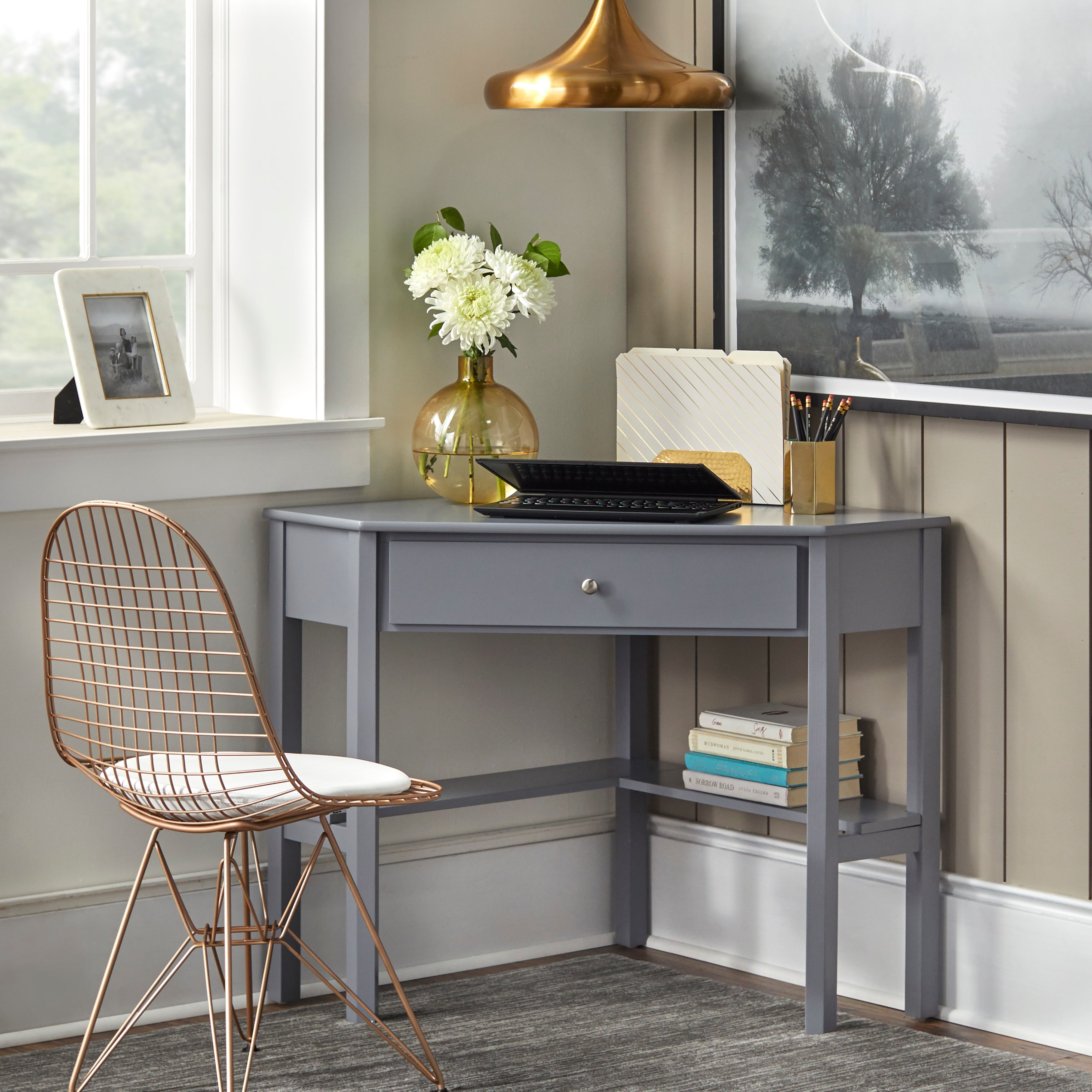 Porch Den Lincoln Corner Desk Grey Painted Walmart