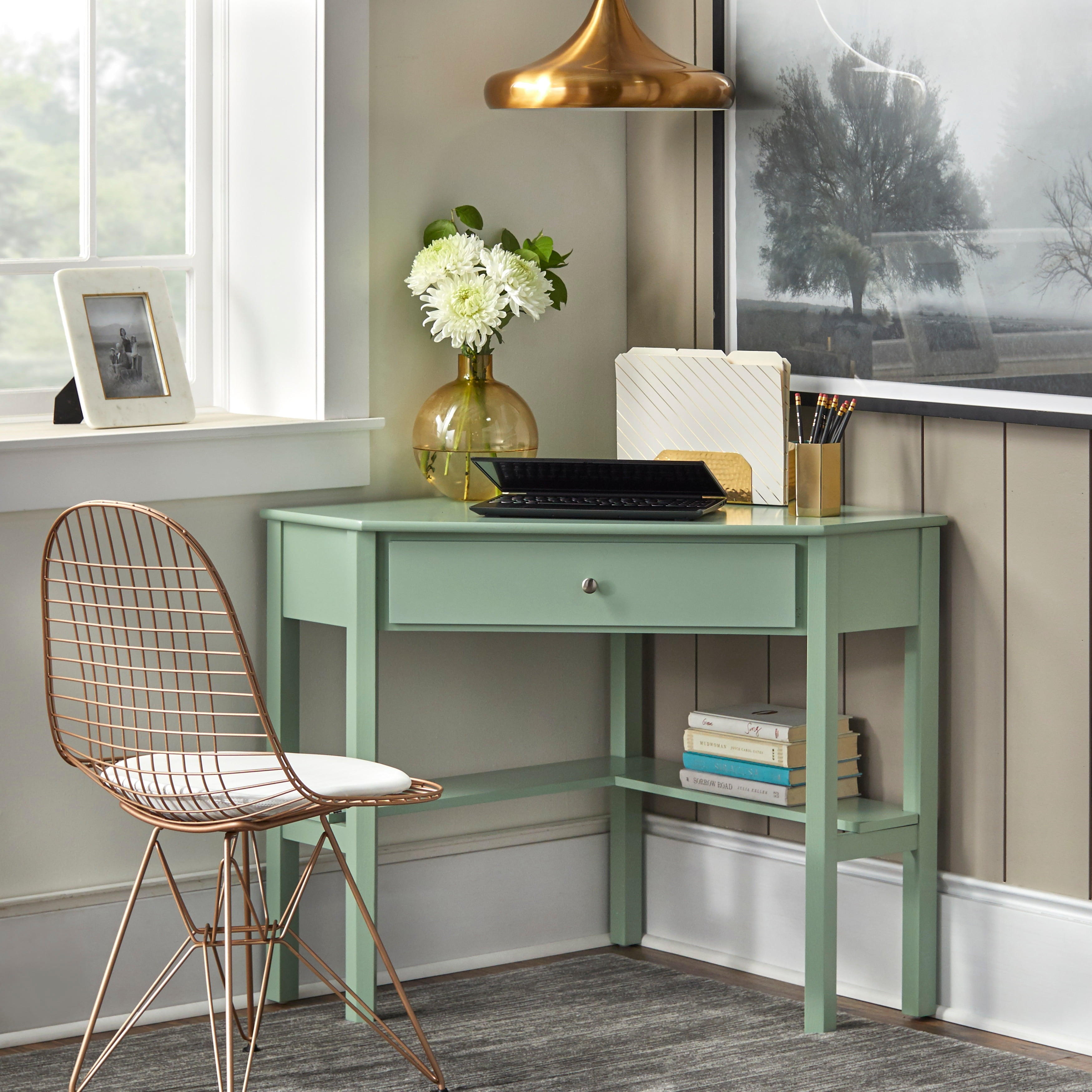 Porch Den Lincoln Corner Desk Mint Green Painted Walmart