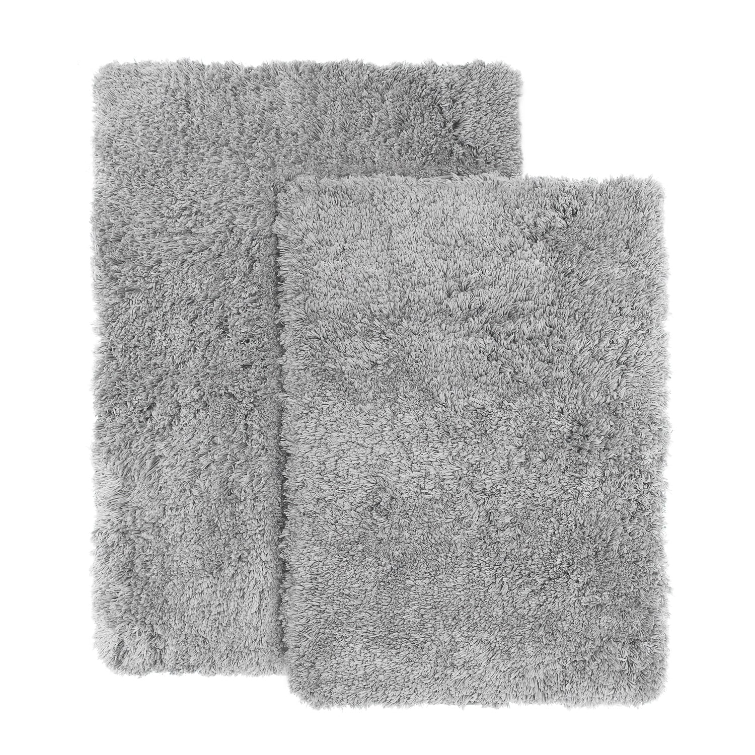 Silver Microfiber Non-Slip Shaggy Bath Rug Set, 2-Piece
