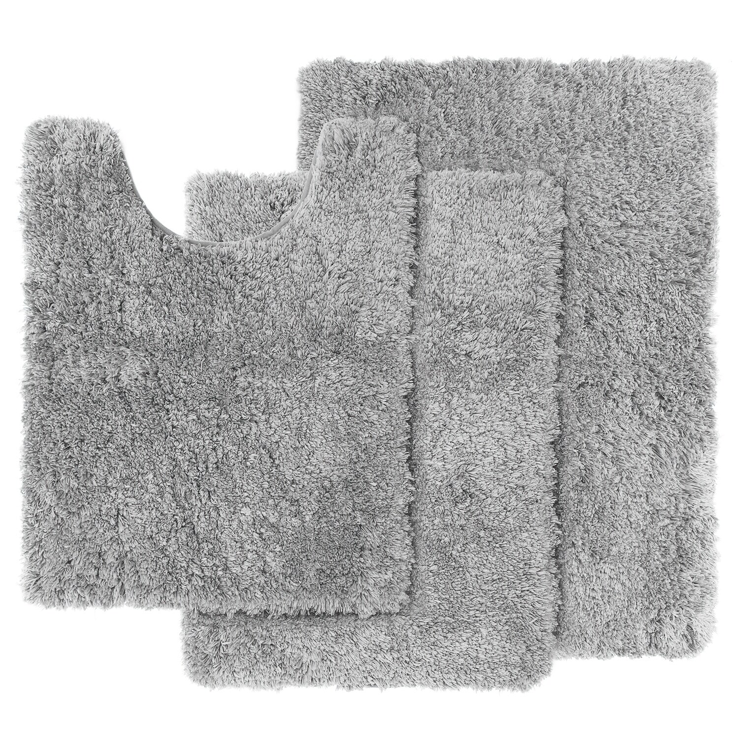 Porch & Den Lorena Shaggy/ Nonslip Rubber Backed Bath Rug Set Silver 3