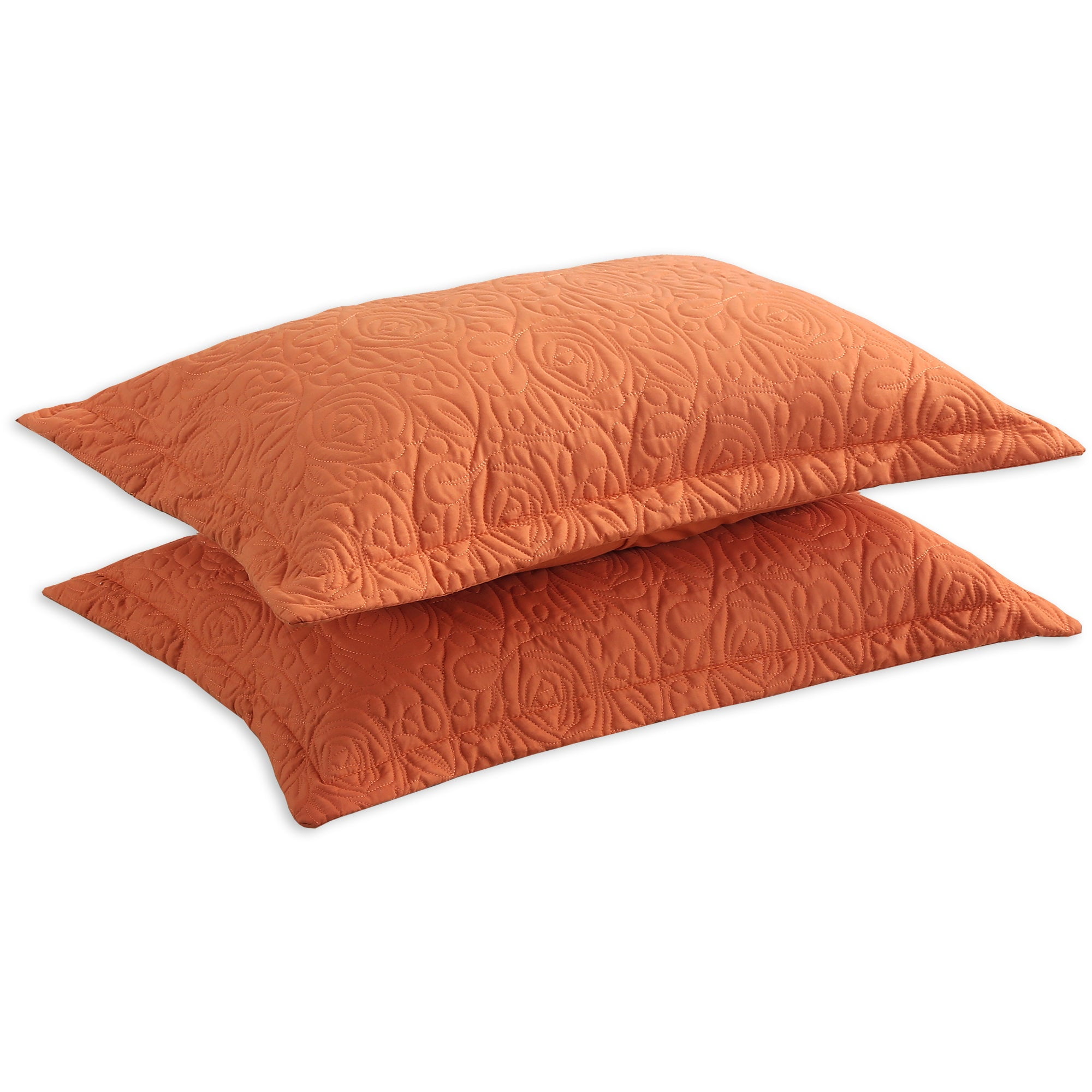 King Dusty Orange Embroidered Cotton Polyester Shams