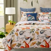 Porch & Den Morilon Forest Wildlife Cotton-Rich Reversible Quilt Set Natural Full - Queen 3 Piece