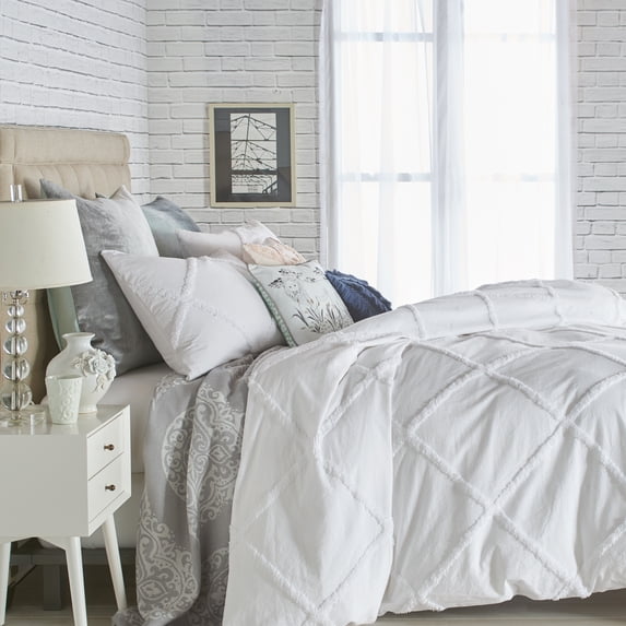 Porch & Den Norris Lattice Cotton Duvet Cover White King
