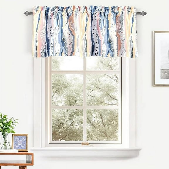 Porch & Den Nova Ink Blue Brush Stroke Pattern Blackout Valance Pink Yellow 18"L x 52"W