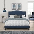thumbnail image 1 of Porch & Den  Olney Blue Velvet Upholstered Bed 49.25H x 57.75W x 82.5L, 1 of 5