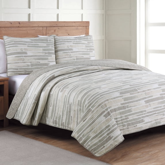 Porch & Den Pepperidge Brown Abstract Stripe Pattern Quilt Set Full, Full - Queen 3 Piece
