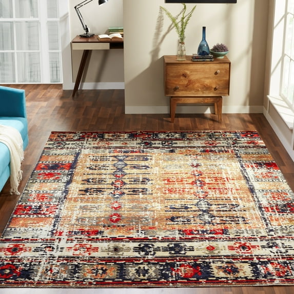 Porch & Den  Pollard Distressed Multicolor Geometric Indoor/ Outdoor Area Rug 8'7" x 11'6" 9' x 12' Rectangle