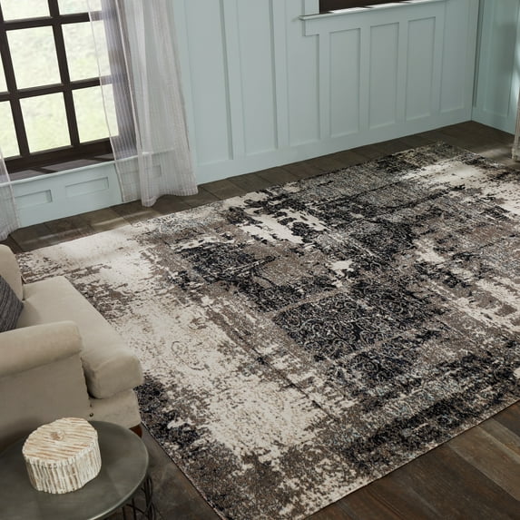 Porch & Den Polyantha Distressed Grey Abstract Indoor/Outdoor Area Rug 7'9" x 9'9" Washable 8' x 10' Rectangle