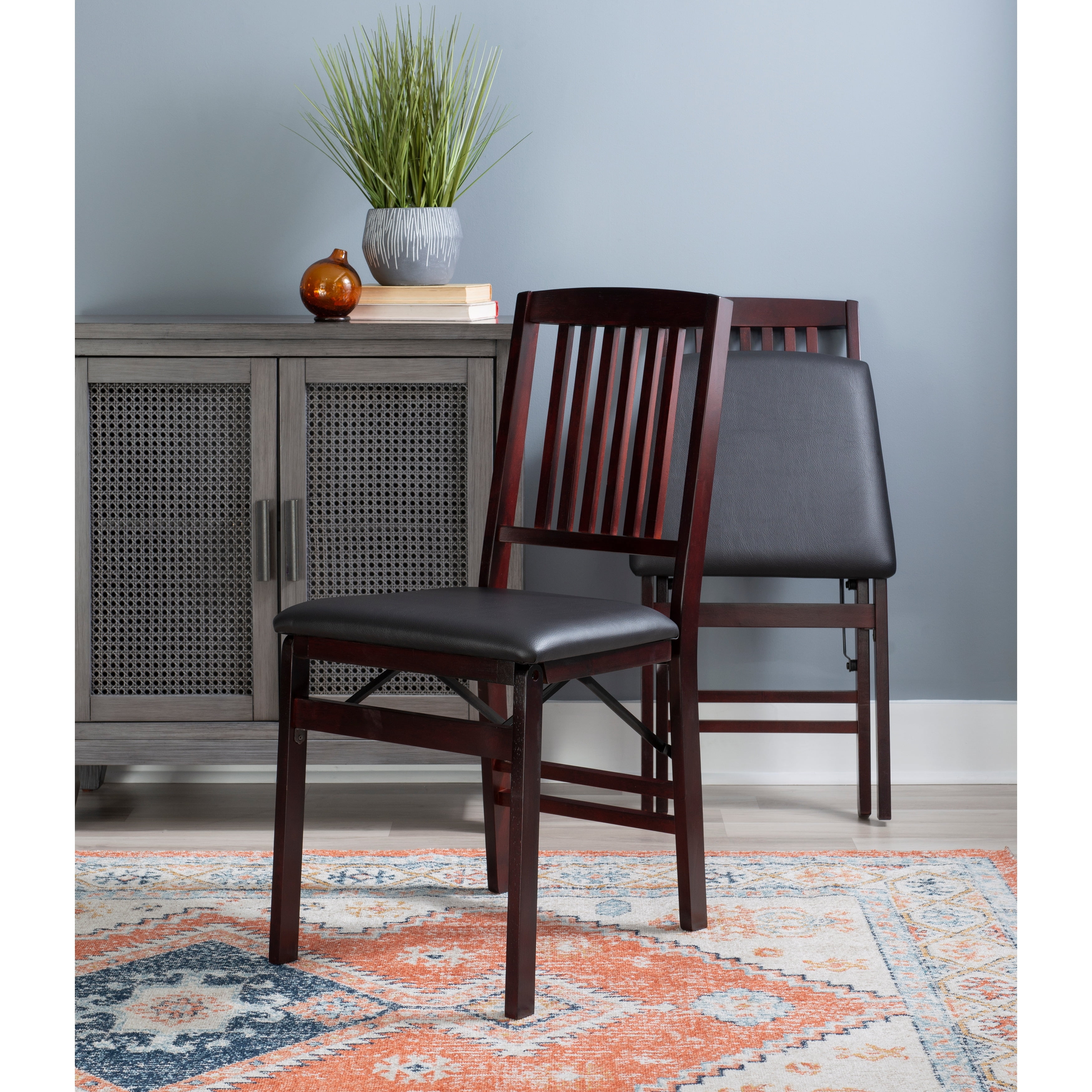 Espresso Faux Leather Upholstered Folding Side Chair Set