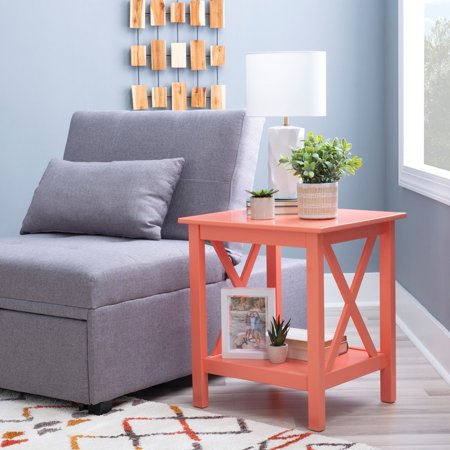Porch & Den Ripplewood Farmhouse X-Base Side End Table Coral Painted Farmhouse, Nautical & Coastal