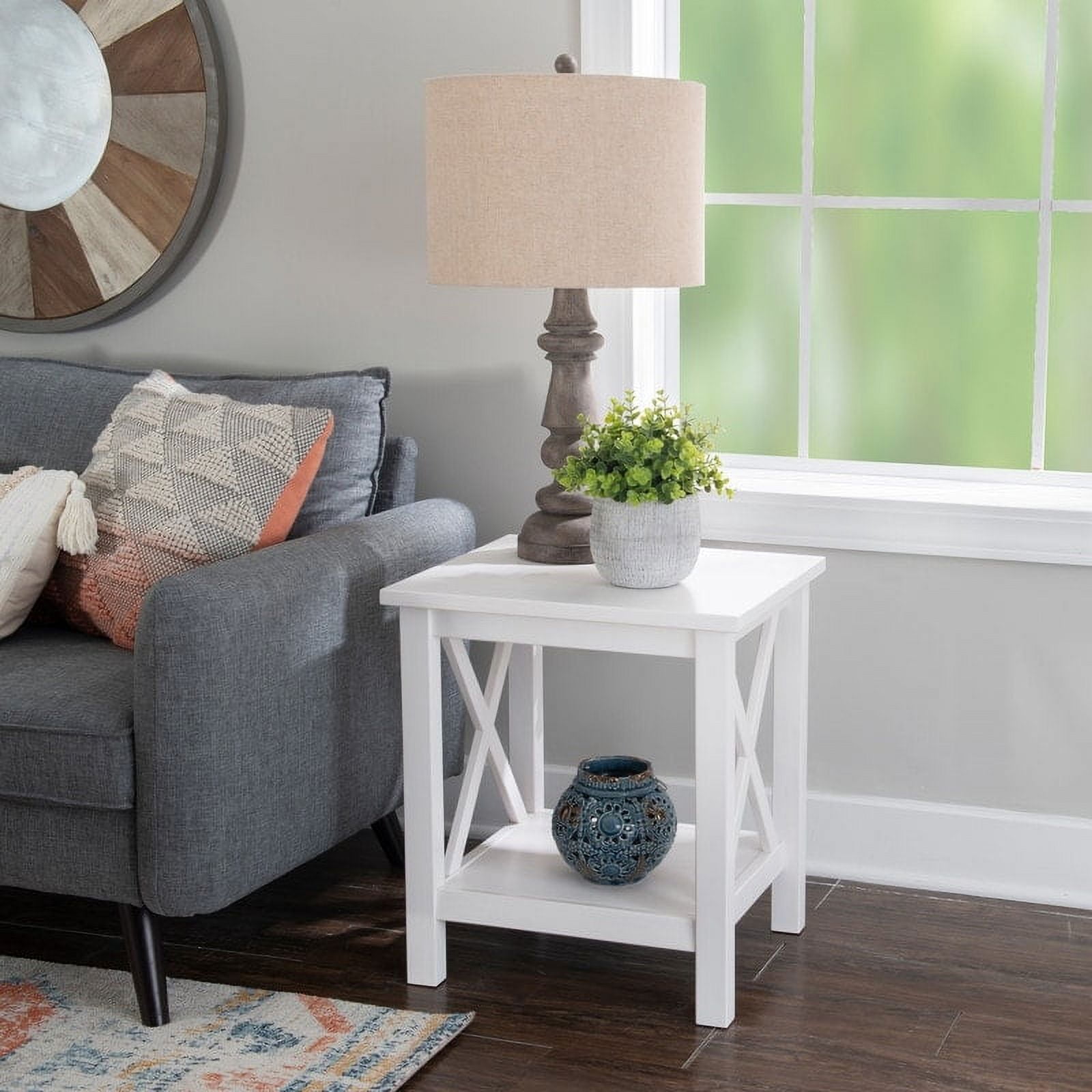 Porch & Den Ripplewood Farmhouse X-Base Side End Table White Painted ...