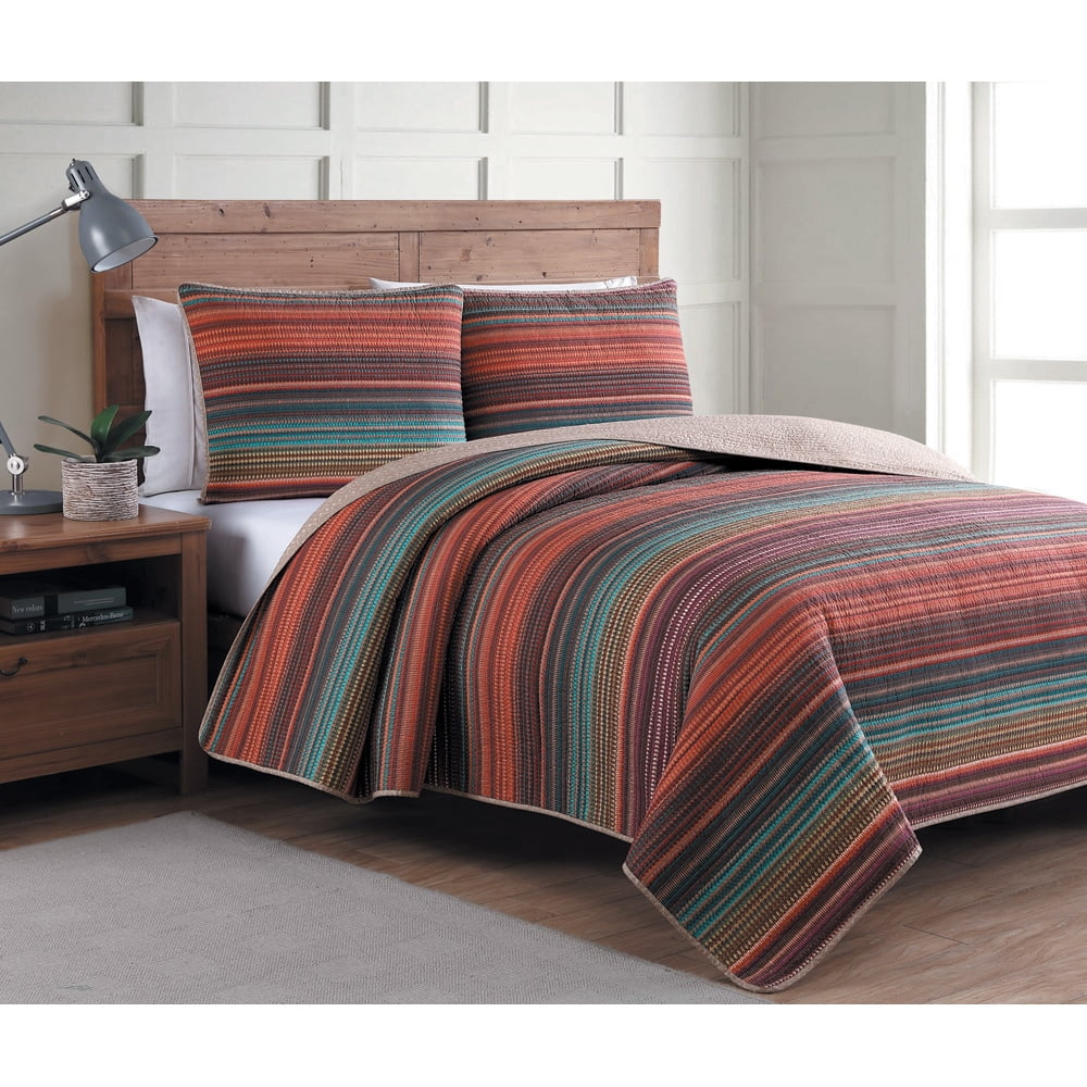 King Multicolor Reversible Microfiber Quilt Set