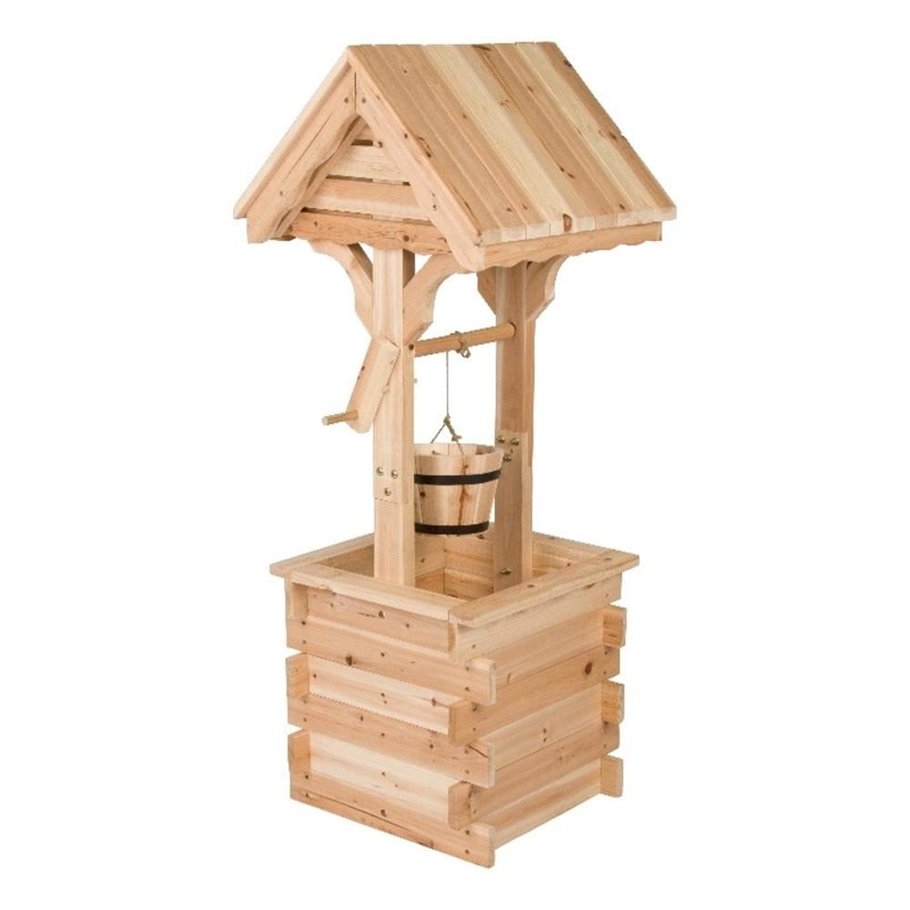 Natural Cedar Wood Outdoor Wishing Well Planter with Hanging Bucket