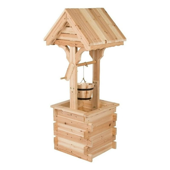 Shine Company Transitional Cedar Wood Decorative Wishing Well in Beige